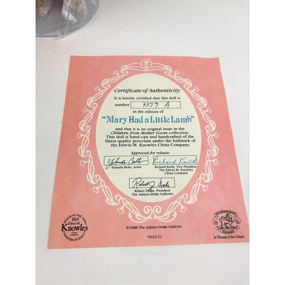 VTG Ashton Drake From Mother Goose Mary Had A Little Lamb Porcelain Doll Limited - Picture 9 of 16